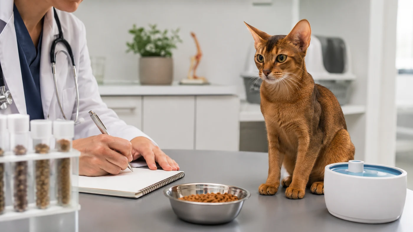 Alimentation du chat Abyssin : énergie, reins et hydratation - alimentation chat abyssin suivi renal veterinaire