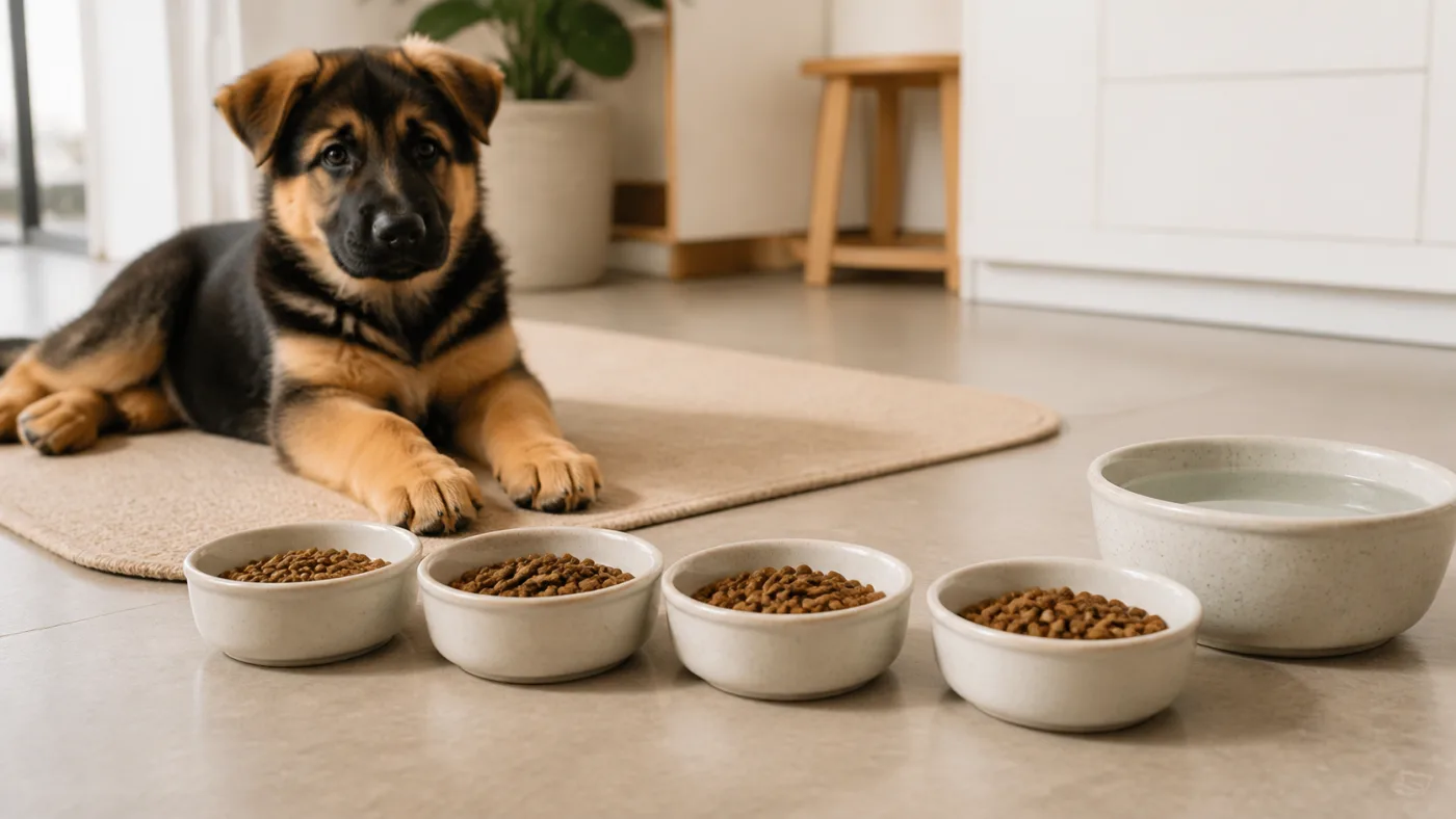 Petits repas mesures prepares pour un chiot de grande race