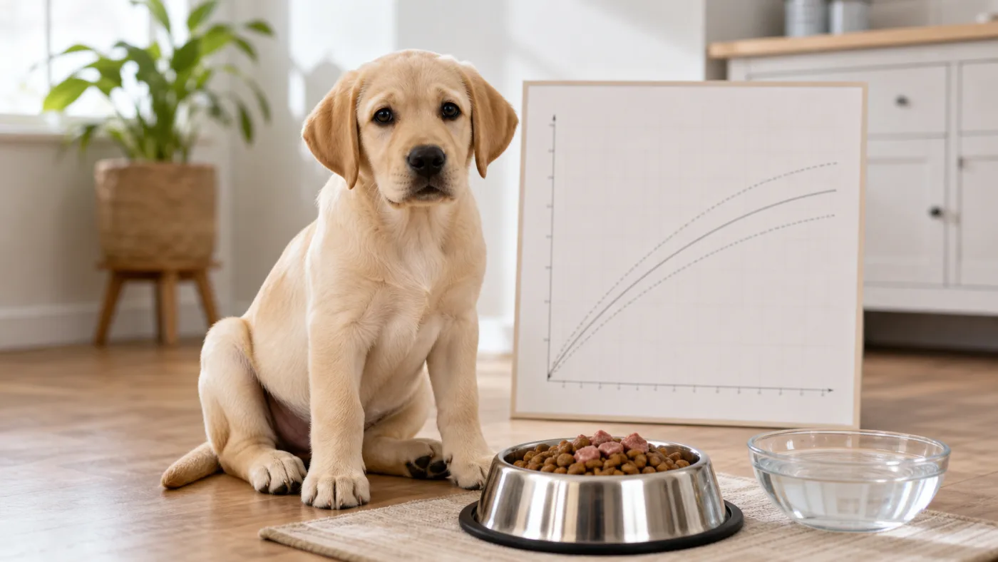 Chiot Labrador avec ration mesuree et suivi de croissance