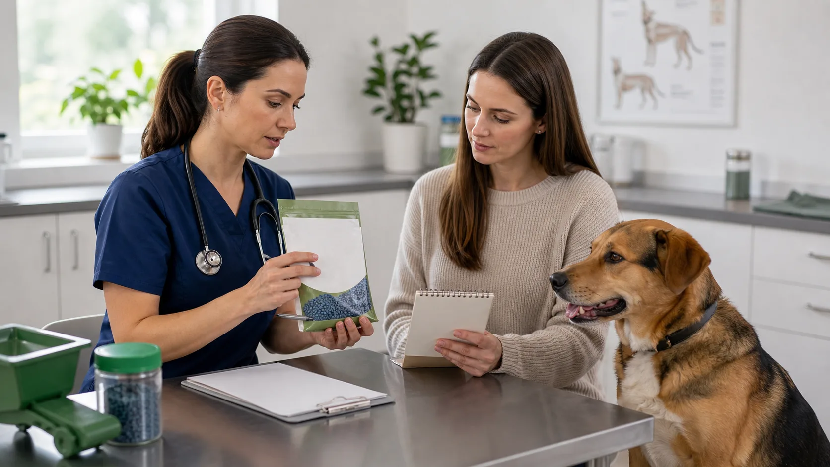 Vétérinaire examinant l'emballage d'un anti-limaces après ingestion par un chien