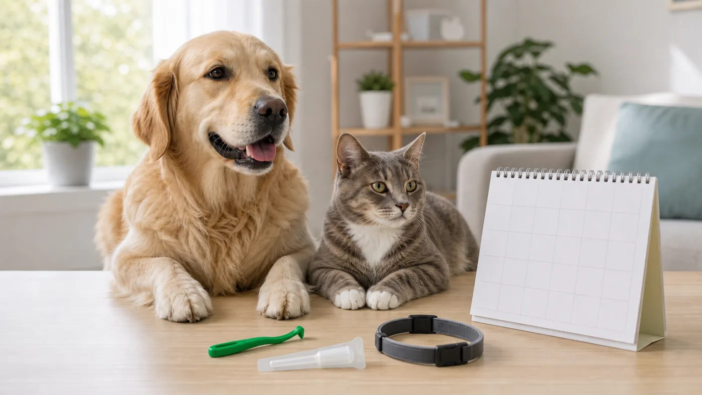 Chien et chat avec antiparasitaire conseillé par un vétérinaire