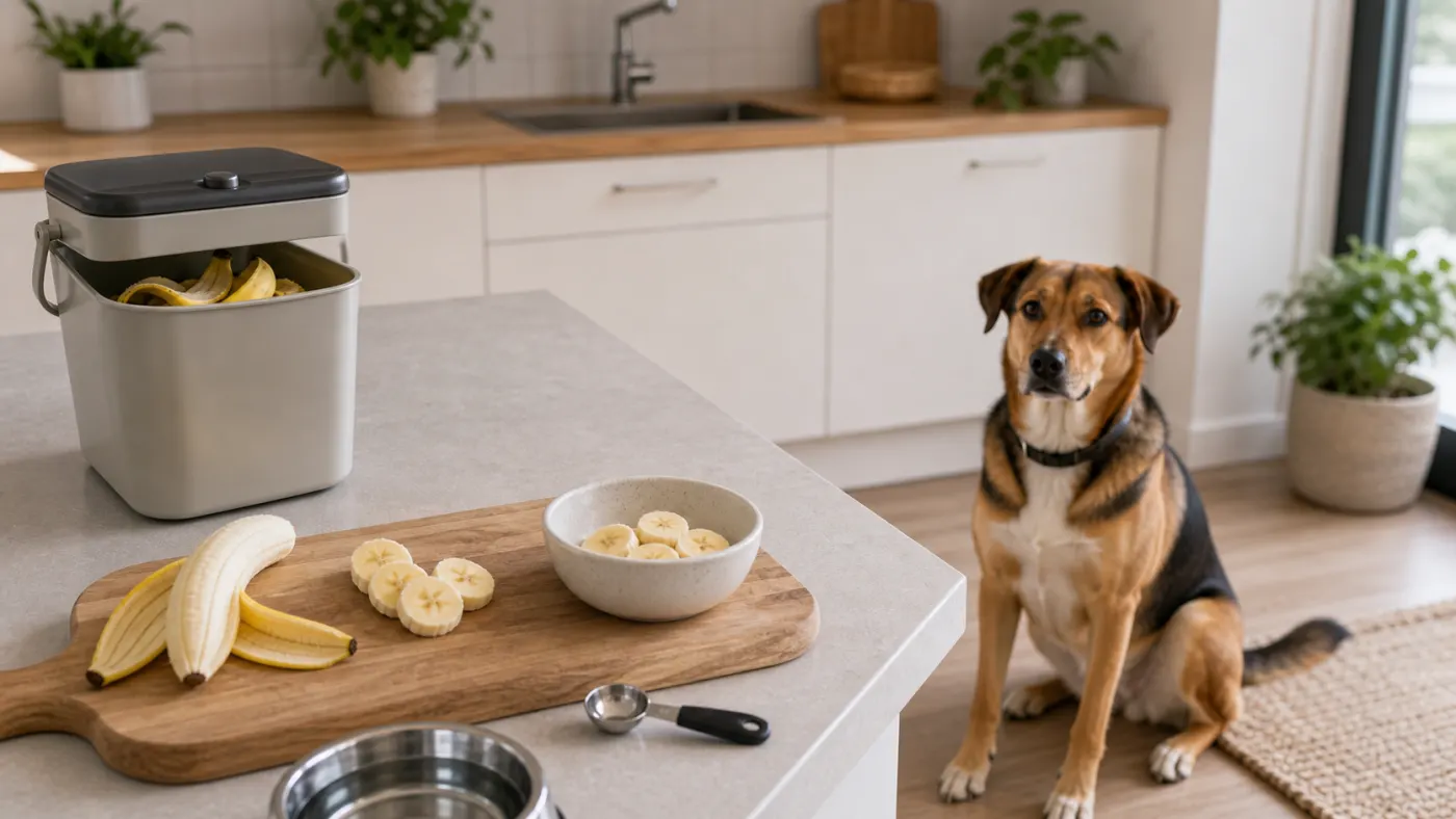 Peau de banane écartée avant de donner quelques morceaux à un chien