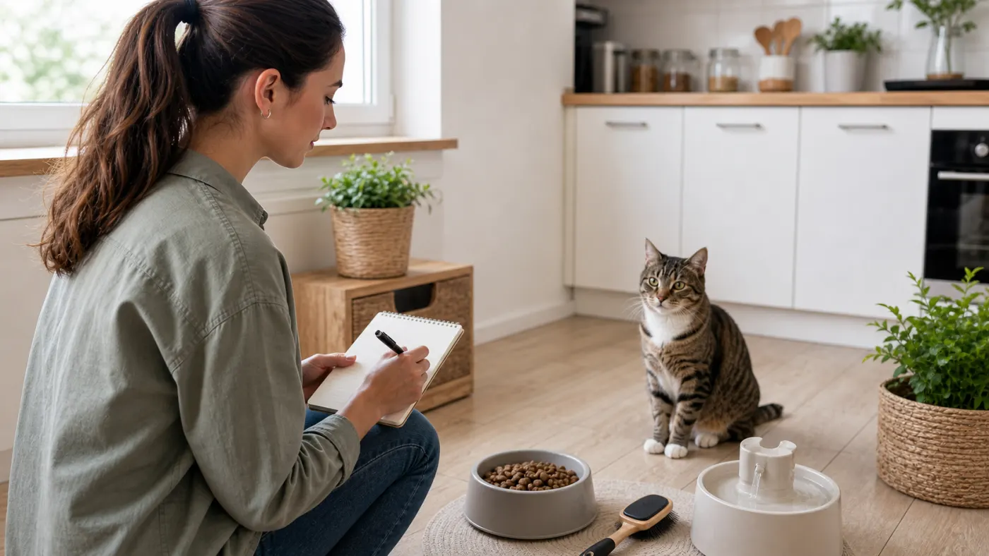 Journal alimentaire et fontaine à eau pour suivre un chat qui vomit souvent