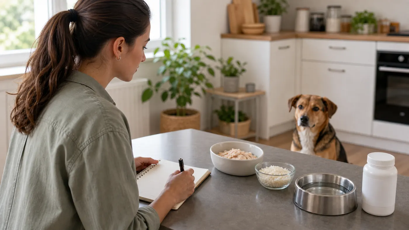 Carnet de suivi et alimentation digestive pour chien avec diarrhée