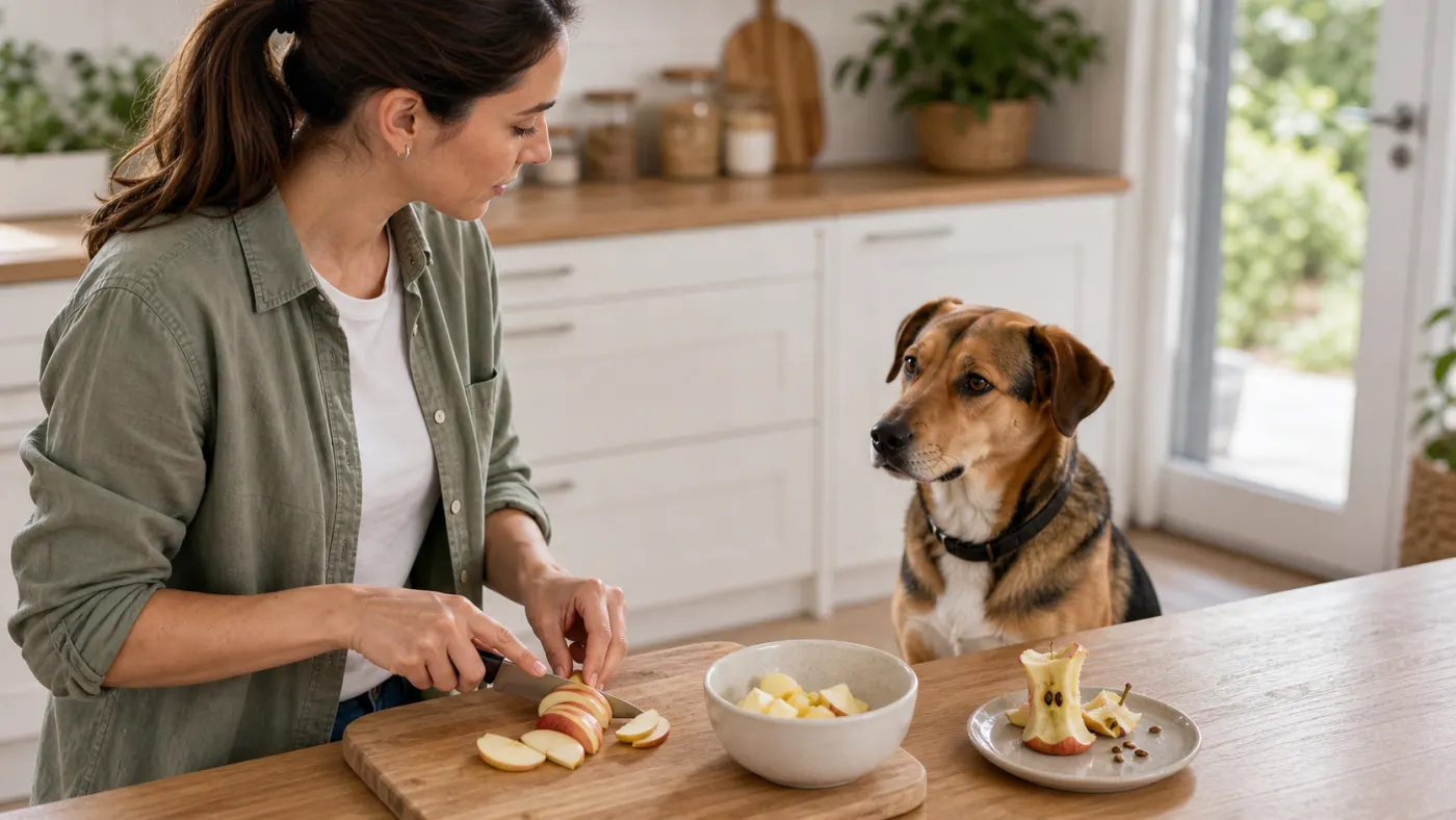 Préparation de morceaux de pomme sans pépins pour un chien
