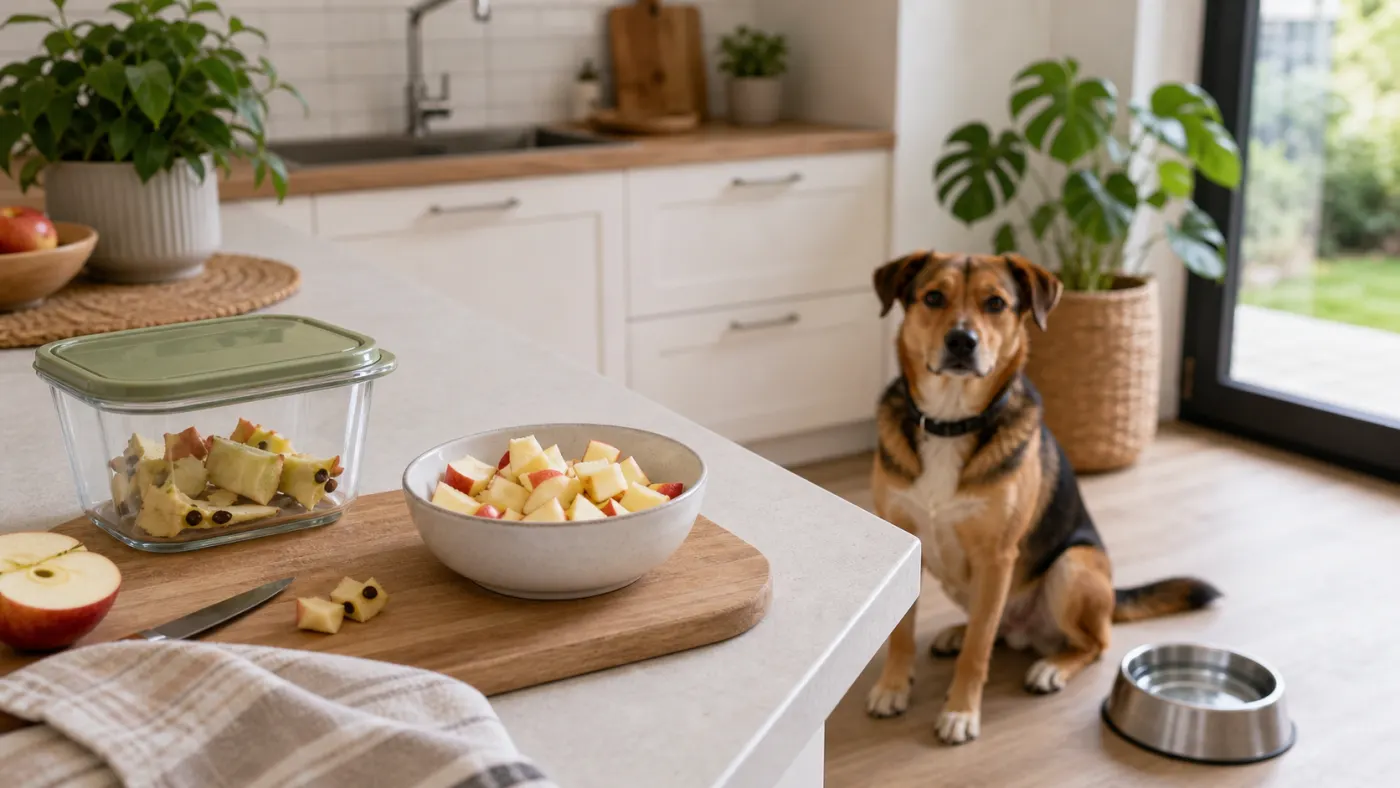 Pépins et trognon de pomme retirés avant de donner la pomme au chien