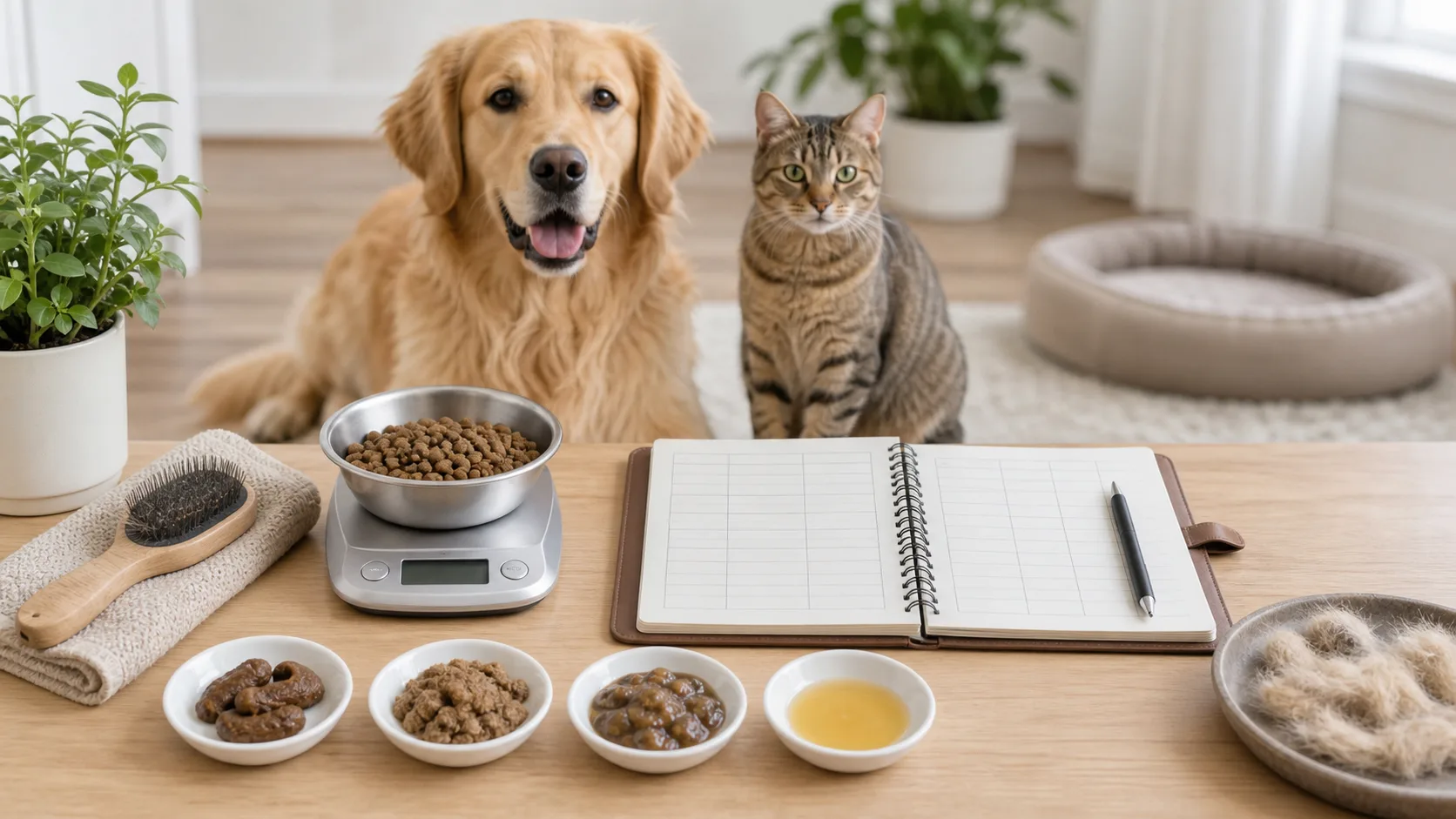 Suivi du poil, des selles et des portions de croquettes pour chien et chat