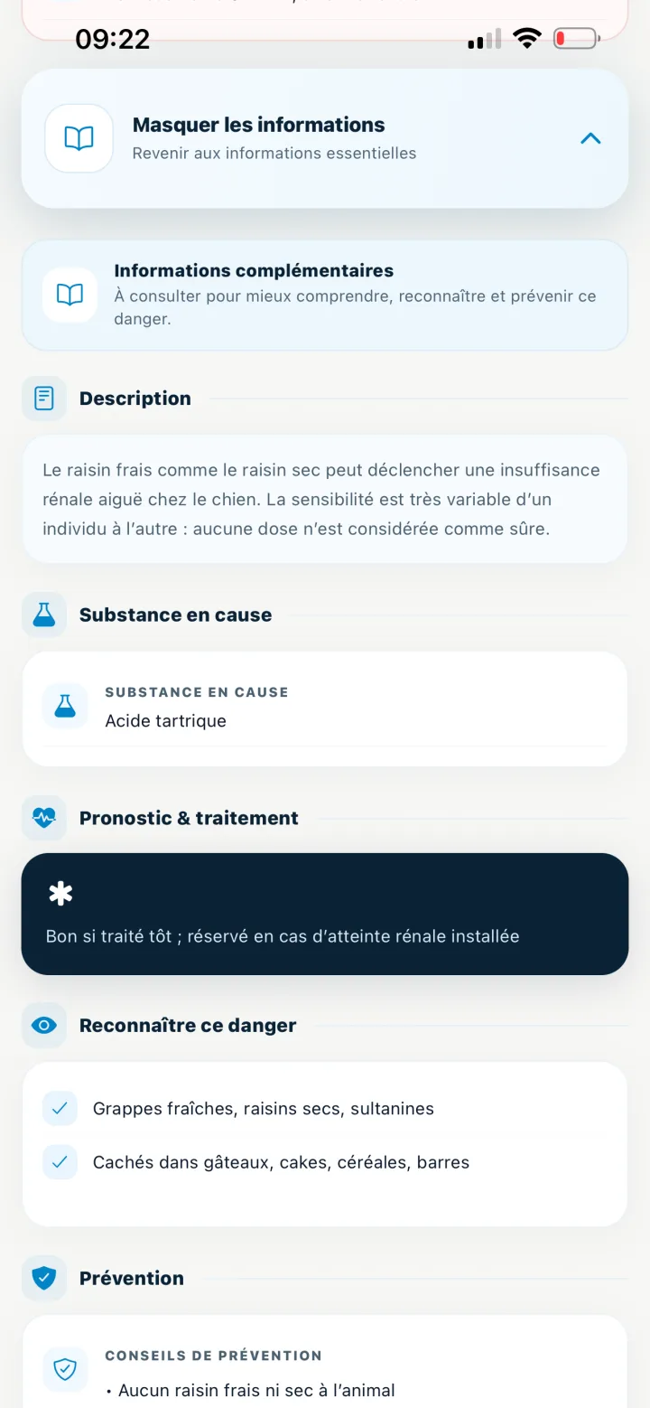 Informations pratiques VetSafe sur les symptômes et la conduite à tenir
